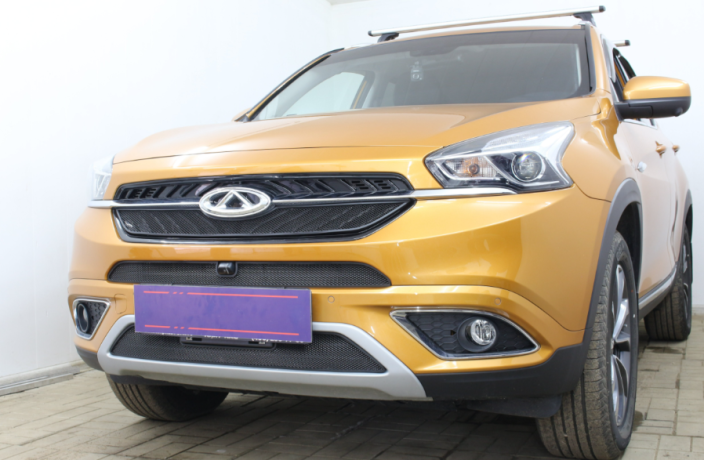 Защита радиатора "Standart" Chery Tiggo 7 (2016-2020) верх, чёрная купить недорого с доставкой в Губкин